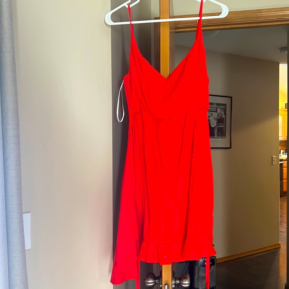 Lulus Sunny Oasis Coral Ruffled Faux-Wrap Mini Dress XL